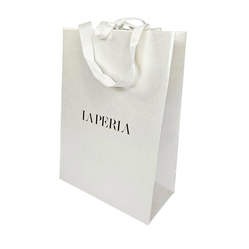 LA PERLA Small Shopping Gift Paper Bag White/Gold 7.75” x 11” x 3.75”